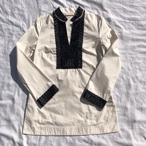 Tory Burch Tory Tunic Size 0 NWT Ivory Black Sequin Beaded Top $348 42497